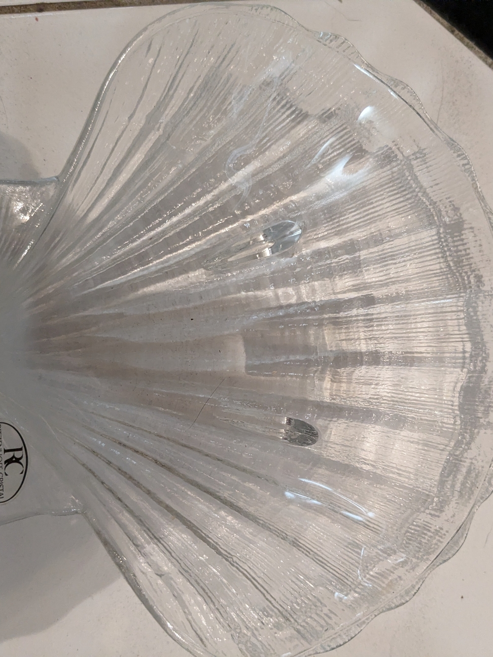 Vintage clear glass shell-shaped dish made by Ritzenhoff Cristal in West Germany